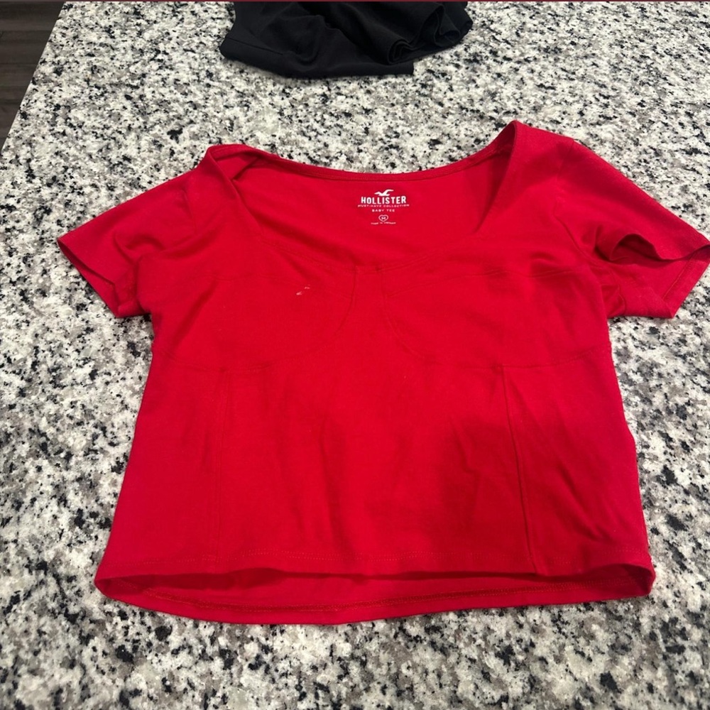 Hollister Red Scoop Crop Top with Short Sleeves